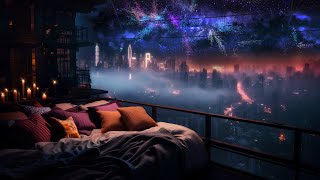 Fireworks Meteor Shower from your Space City Balcony | Relaxing Sounds of Space Flight | 10 hours