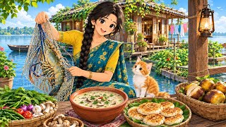 বিশাল  চিংড়ি, বনের মাশরুম আর তালের পিঠা | গ্রামের বাড়িতে এক আরামদায়ক দিন 🌿