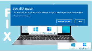fix low disk space you're running out of space on this pc manage storage to view usage free up error