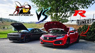 SCATPACK CHALLENGER CALLS OUT TUNED HONDA CIVIC TYPE R! (Round 2)