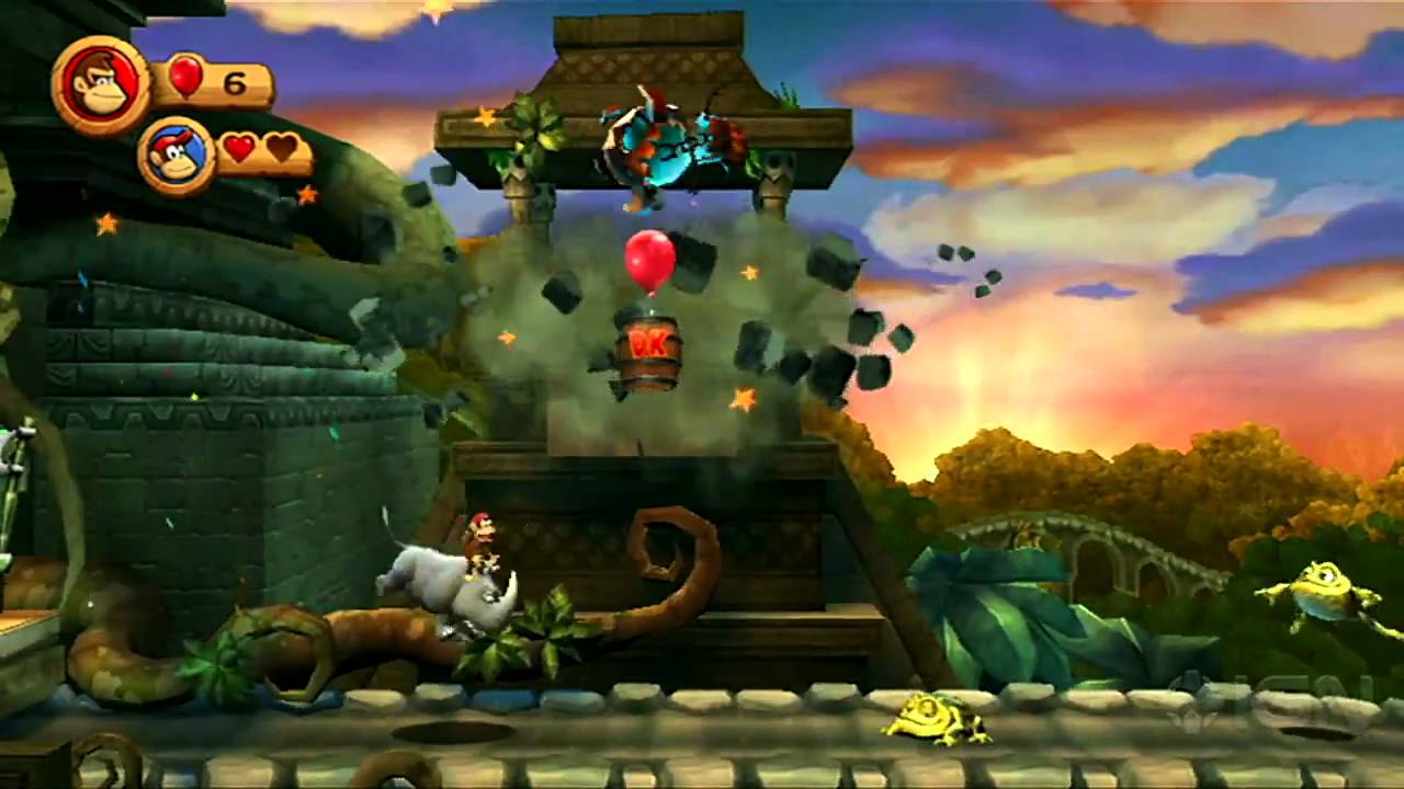 Donkey Kong Country Returns: Rhino Riding Gameplay - YouTube