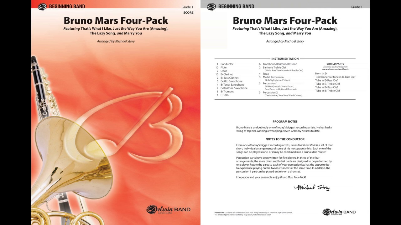 Bruno Mars Four-Pack, arr. Michael Story – Score & Sound - YouTube