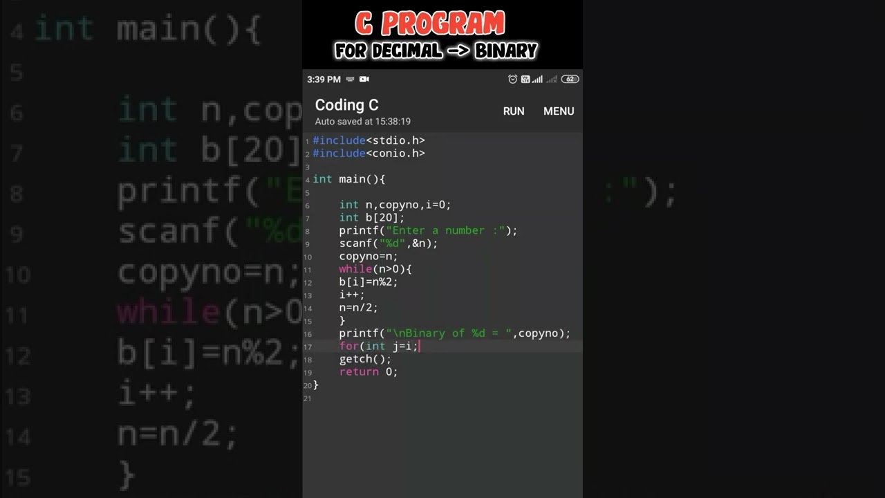 Decimal To Binary Conversion || C Programming #shorts #basiccode #cprogramming