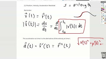 Multivariable Calculus | 2.2 Position, Velocity, Acceleration