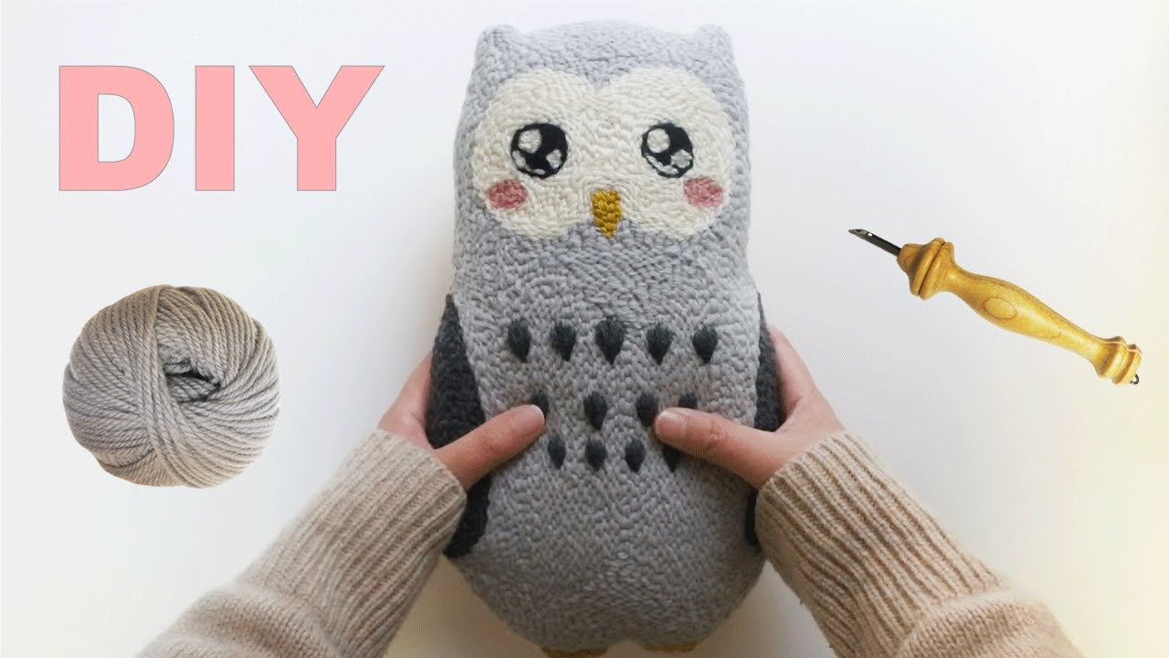 パンチニードルでフクロウを作ってみた 刺繍 毛糸 ぬいぐるみ作り方 Punch Needle Stuffed Animal Youtube