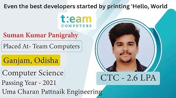 Congrat, Suman |Selected in Team Computers| 2.6 LPA |Computer Science Engg, PoY 2021| Ganjam, Odisha