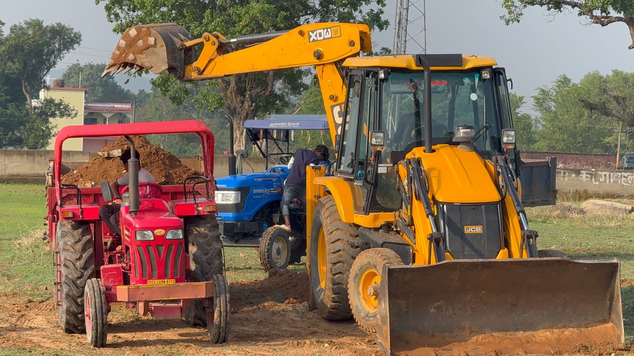 JCB Tractor Working Video lll JCB 3DX Sonalika Mahindra Tractor JCB Cartoon Video ll JCB Tractor