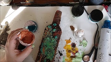 Altered Bottle With CrafTangles Rust and Patina Texture Paste