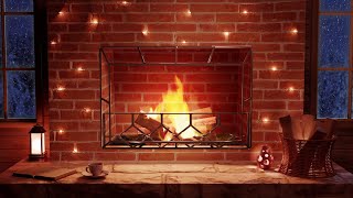 Cozy Winter Ambience in a Hut with a Fireplace  Blizzard Sounds and Crackling Fireplace