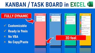 STEP by STEP Easy to do Task Board/Kanban  in EXCEL | No VBA or complex Formula  | Simple Design