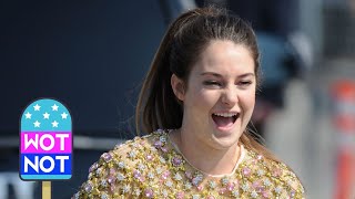 Stylish Shailene Woodley in Yellow and Pink Crystal Bead Christopher Kane Floral Top