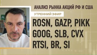 Анализ GAZP, PIKK, GOOG, SLB, CVX RTSI, BR, SI, рынка акций рф и сша rosn.