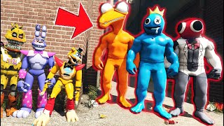 ALL ANIMATRONICS VS EVIL BUFF RAINBOW FRIENDS! (GTA 5 FNAF Mods)