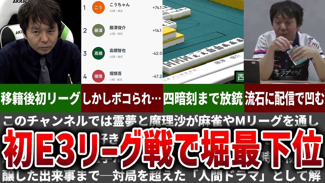 【E3でラス】堀が連盟初リーグ戦に臨むも卓内最下位…【Mリーグ】【ゆっくり解説】