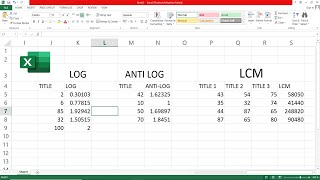 Log Antilog Calculation Sheet How To Calculate Log Anti Log And Lcm Value In Excel Youtube