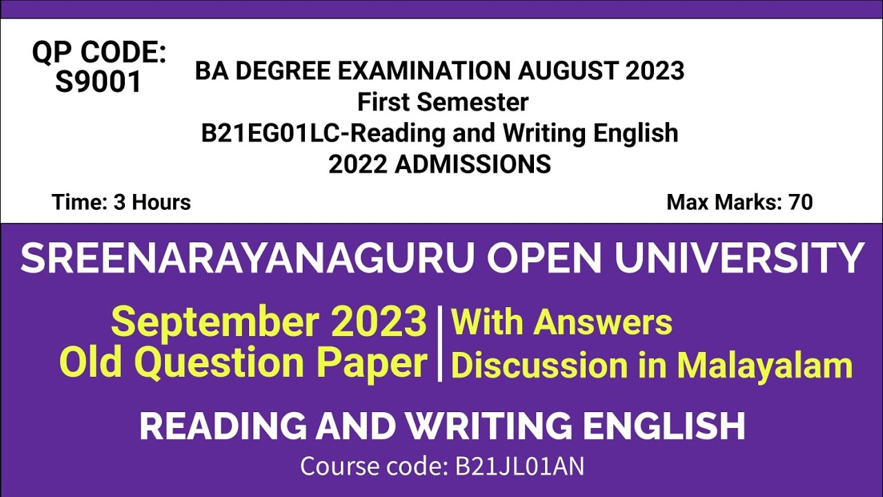 SGOU, Reading and writing English, September 2023, Old Question paper Discussion | SEM 1 | Malayalam