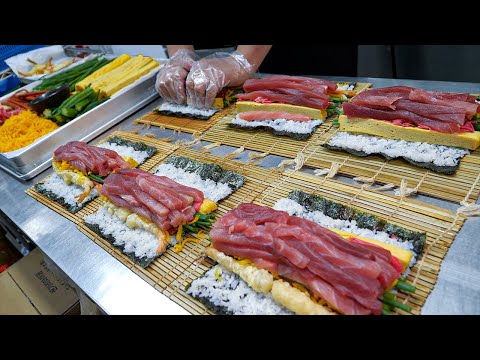 Видео: Удивительная сумма!! Японское гигантское приготовление суши - корейская уличная еда