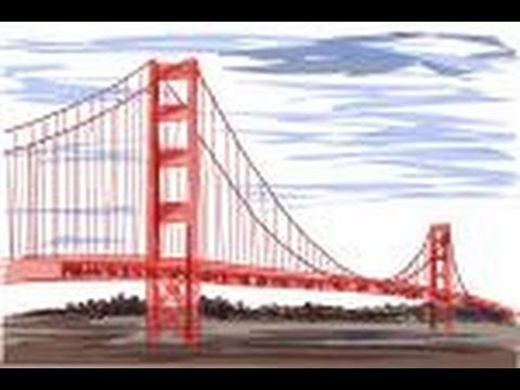 How to draw the Golden Gate Bridge - YouTube