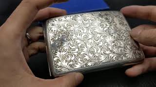 1900年頃 アンティーク 純銀製 湾曲型 シガレットケース カード