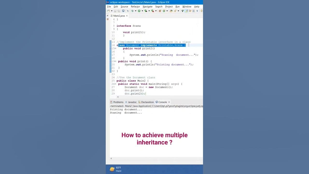 How to achieve multiple inheritance in java? - YouTube