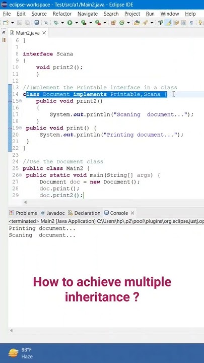How to achieve multiple inheritance in java? - YouTube