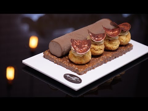 bûche-saint-honoré:-entremets-chocolat-et-praliné-de-aiguebelle