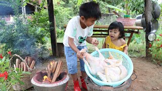 Cute sister want to help brother during cooking / Yummy duck cooking / Chef Seyhak