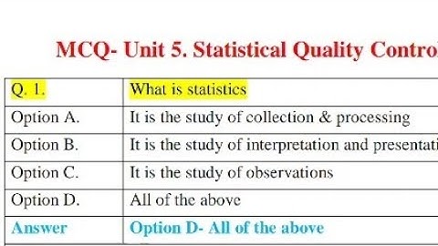 Part No 7. Multiple Choice Questions (MCQ) on Unit No 5- Statistical Quality Control.