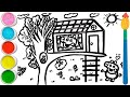 Draw & Paint a simple & Beautiful Step by step Easy Rainbow 🏡🌈House with🐷🐖 Peppa Pig for Kids #60