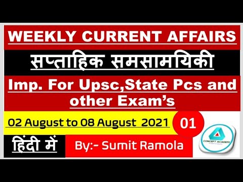 Weekly Current Affairs (02 August to 08 August 2021) Part 01