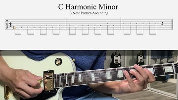 C Harmonic Minor 3 Note Pattern Ascending / Guitar Lesson / Tabs