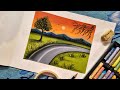 Oil Pastel Nature Drawing for Beginners I Sunset Countryside I Easy Oil Pastel Scenery Drawing#art
