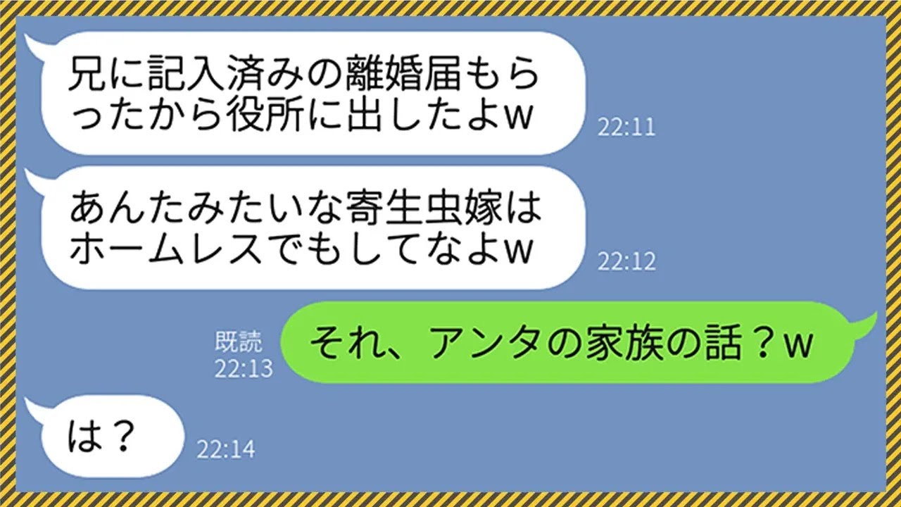 【LINE】在宅で年収２億稼ぐ私を旦那の寄生虫嫁だと決めつけ勝手に離婚届を提出したクズ義妹「一生ホームレスでもしてろw」私「それ、アンタの家族の話？w」→クズ女が衝撃の事実を知った結果www【総集編】