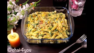 Spinach Corn Pasta In Creamy White Sauce | Simple Spinach Corn white sauce pasta