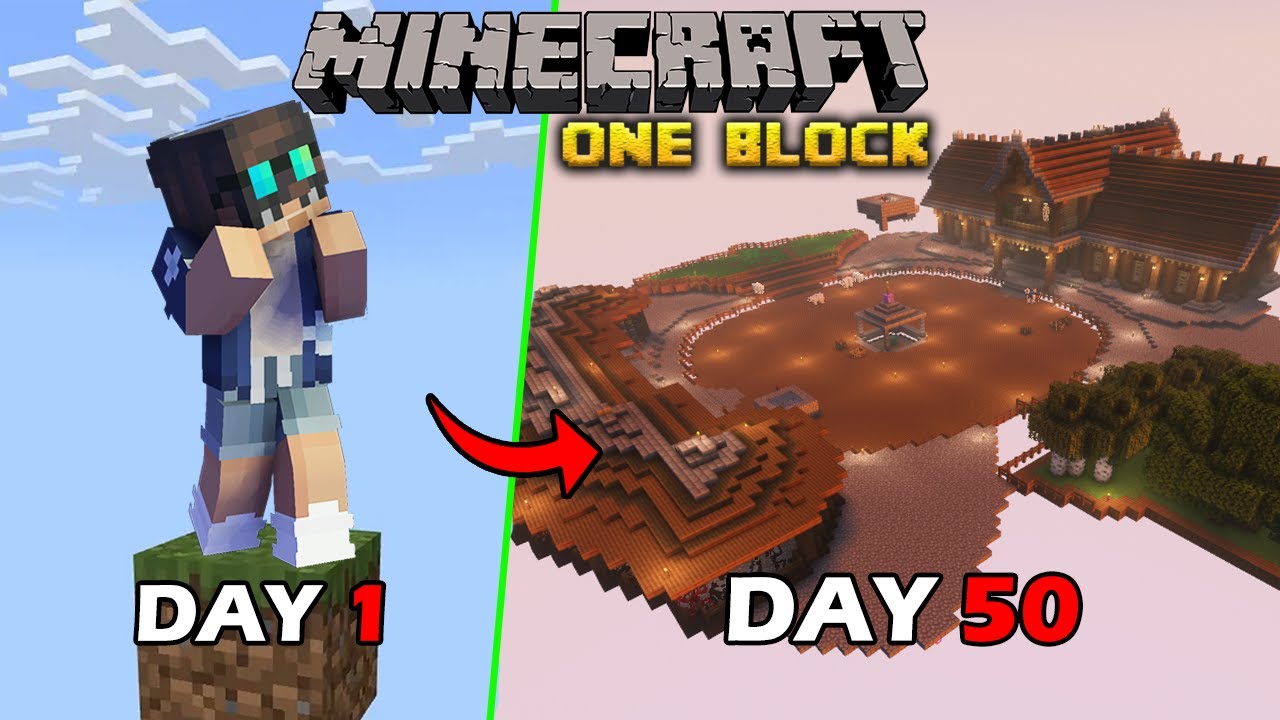 I BUILD EVERYTHING IN 50 Days || One Block Minecraft - YouTube