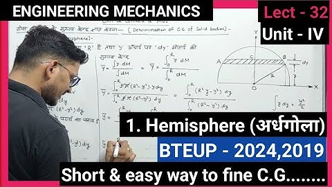 Engineering Mechanics II Lect - 32 II UNIT 4 II Centre of Gravity - Hemisphere (अर्धगोला) II BTEUP I
