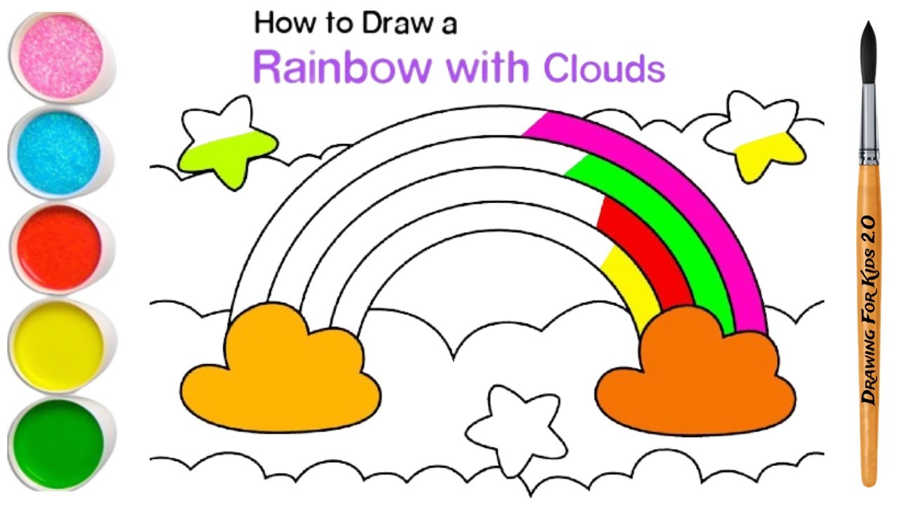 How to Draw a Rainbow and Clouds Easy with Coloring, Rainbow Drawing ...