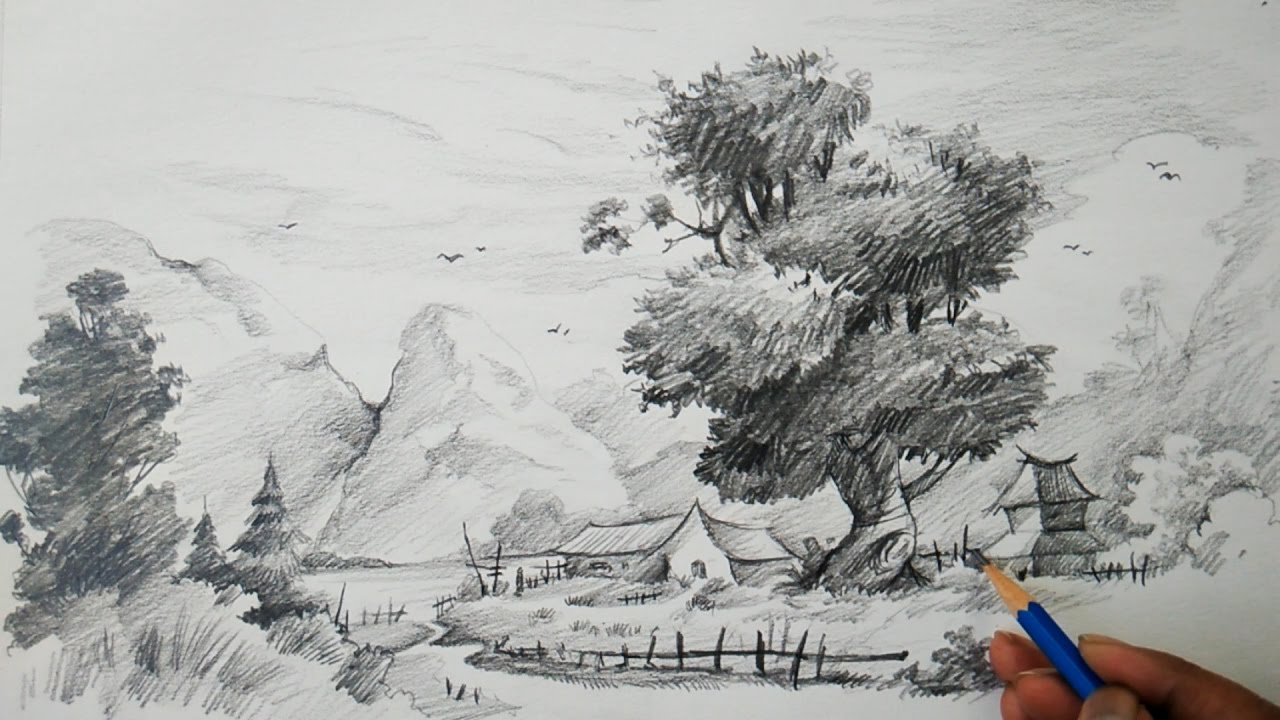 Learn Landscape With Easy Strokes With Pencil | Pencil Art - YouTube