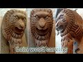 lion wood carving sculpture// how to animals wood carving