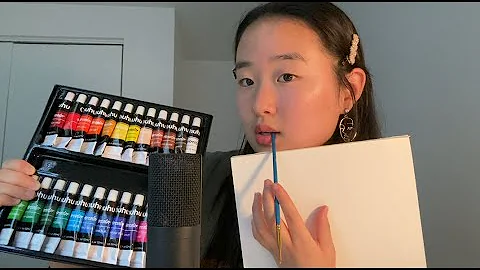 ASMR painting you in 3 minutes fast & gentle / brushing, inaudible whispering, mouth sounds, tracing