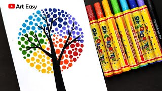 Rainbow Tree Drawing With Dots Very Easy Drawing With Brush Pen