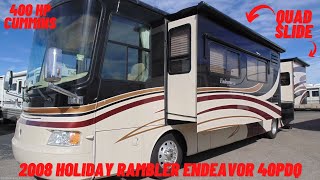 Quad Slide Diesel Pusher. 2008 Holiday Rambler Endeavor 40PDQ! 400HP Cummins Engine! SOLD!