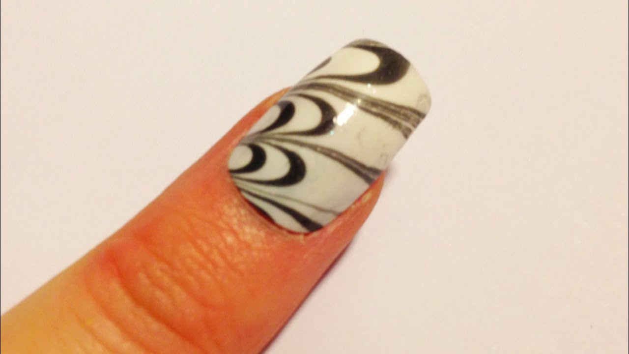 Step-by-Step Black and White Water Marble Nail Art - wide 6