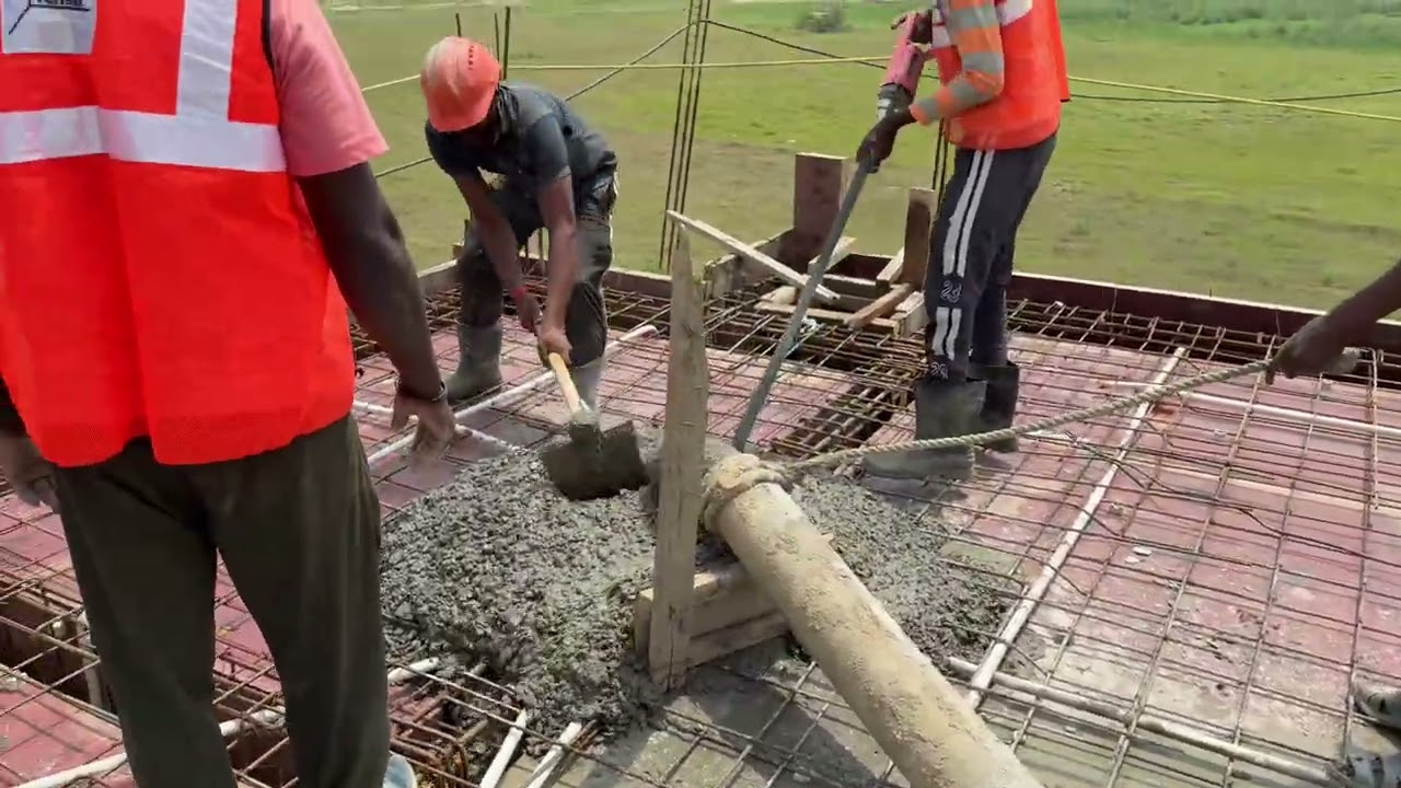 Slab casting with pump #construction #concrete #civil #steel #viralvideo #iscode #slab #transitmixer