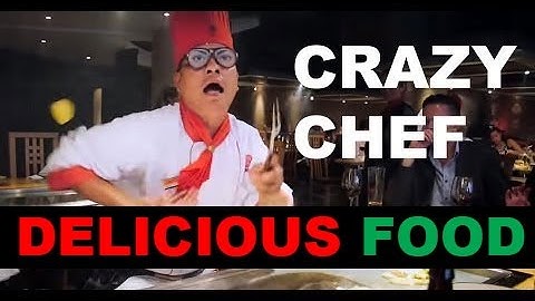 Crazy chef at Benihana in London cooking in an exciting way