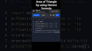 Area of triangle program by using Herons formula -python #coding #pythonprograms #python Wealth