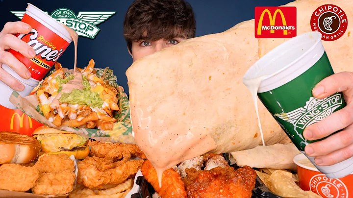 ASMR MUKBANG EXTRA CANES SAUCE GIANT CHIPOTLE BURRITO WINGSTOP BIG MAC BURGERS & FRIES | WITH CHEESE