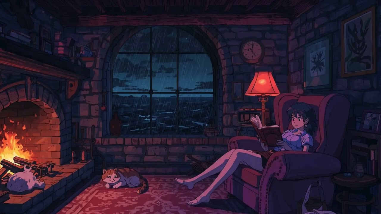 3 Hours of Stormy Night Comfort 🏠 The Keeper's Cottage [Cozy Lofi / Blue Aesthetic]