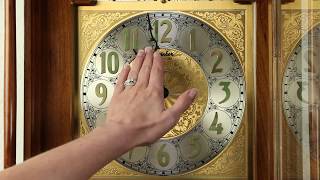 Cherry Vintage Grandfather Tall Case Clock, Westminster Chime, Daneker #29359