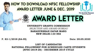 How to Download NFSC Award Letter June & Dec 2019 | UGC | Fellowships |NFSC | Santosh Kumar Sankhyan